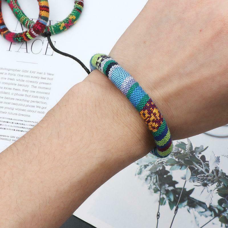 3Pcs Friendship Ethnic Tribal Cotton Linen Bracelet Braid Boho Hemp Rope Jewelry