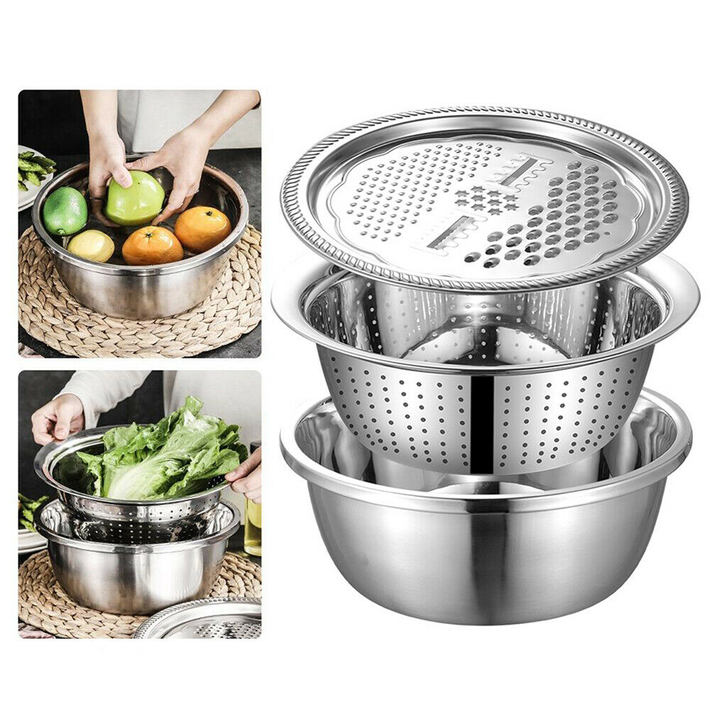 Colander 3-in-1 Strainer Draining Basket Shredding Washing Bowl w/ Grater