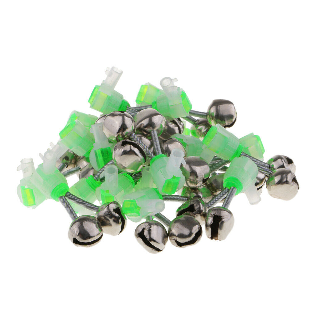 20Pcs Fishing Rod Bell Bite Bait Alarms Twin 2 Bells Rod Tip Clip Alert Ring