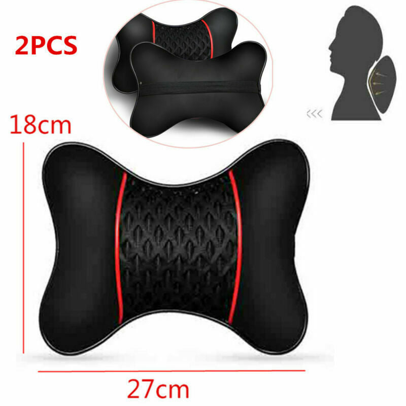 2PCS PU leather Knitted Car Seat Pillows Support Headrest Neck Shoulder Cushion