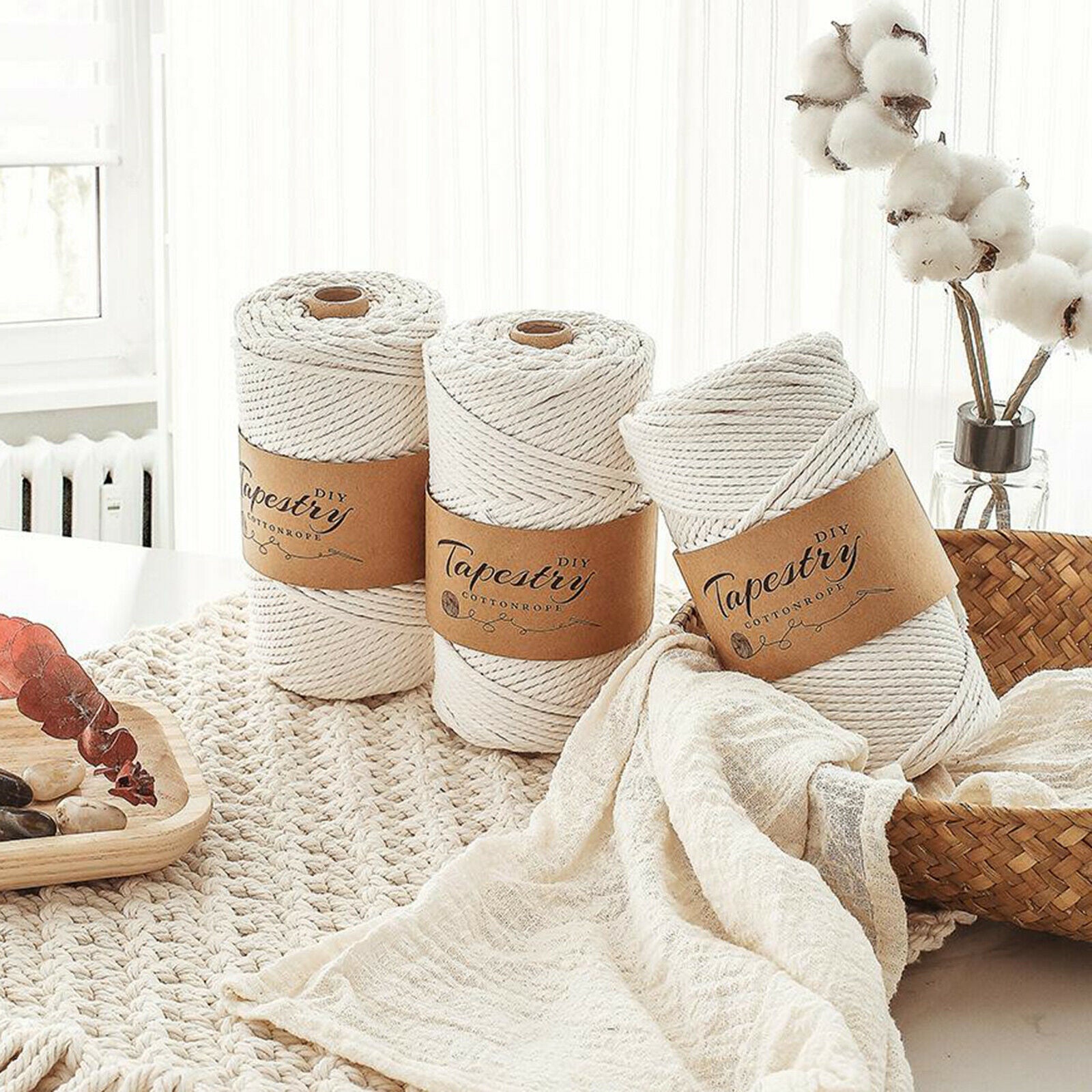 2X Cotton Twisted Cord DIY Macrame String Rope Textile Accessories 2mm-100m