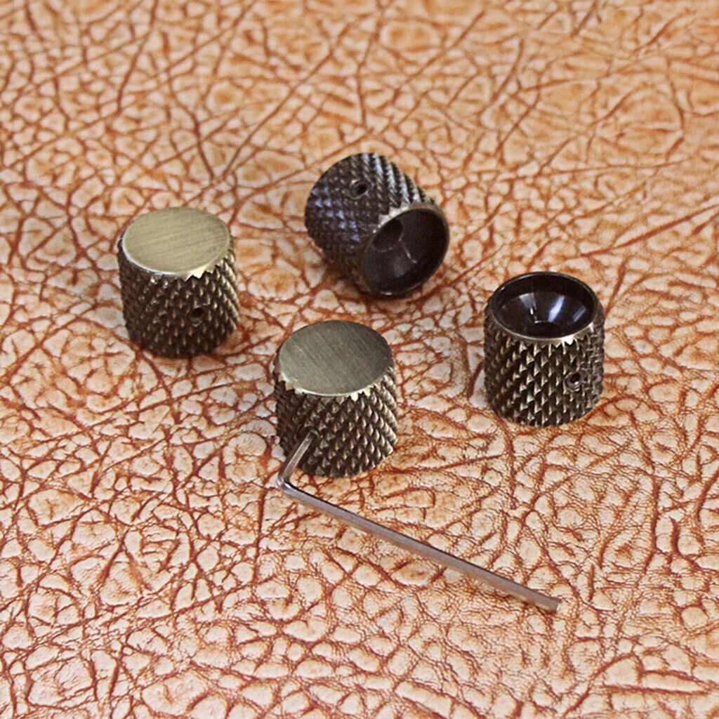 4pcs Metal Knobs Bronze Knurled Barrel Knobs for Electric Guitar Bass Accessory