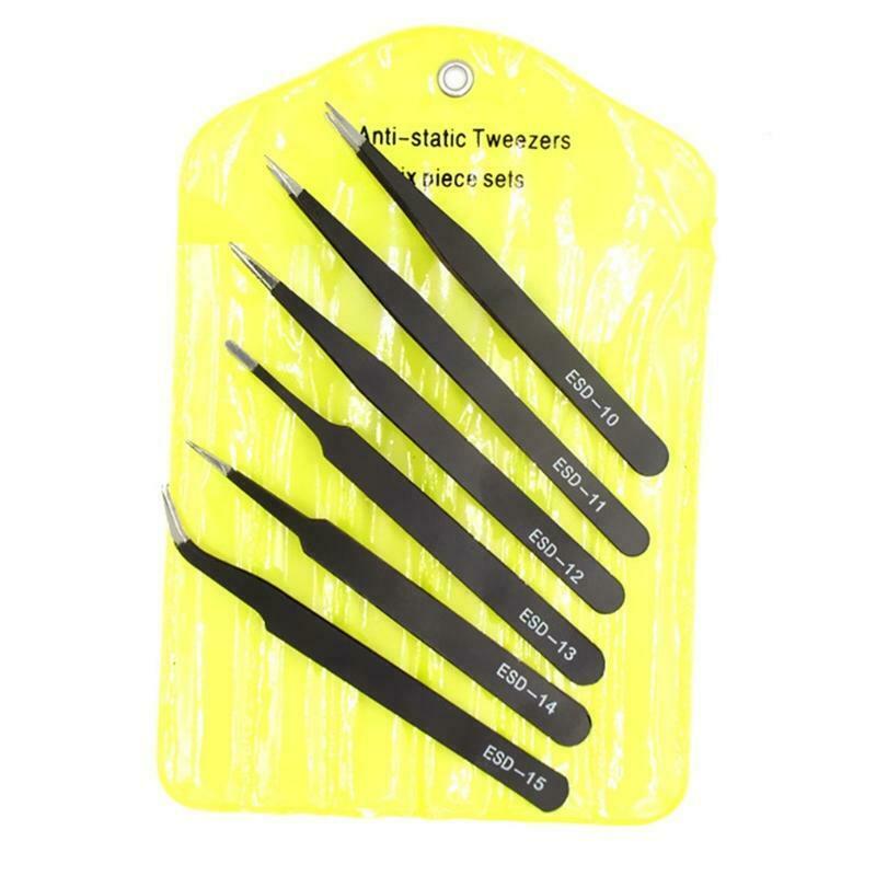 Precision Tweezers Set 7 Pieces Anti-static Stainless Steel Tweezers Kit
