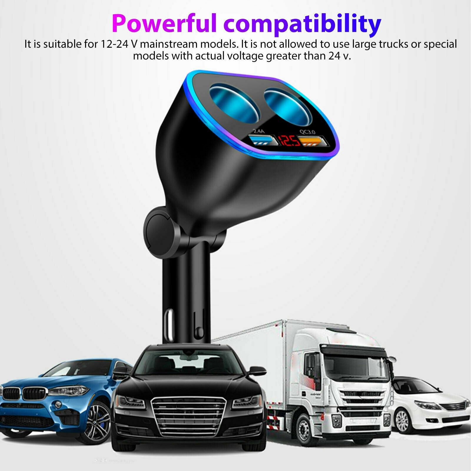 2 Way Car LED Lighter Socket Splitter Dual USB Charger Power Adapter LED