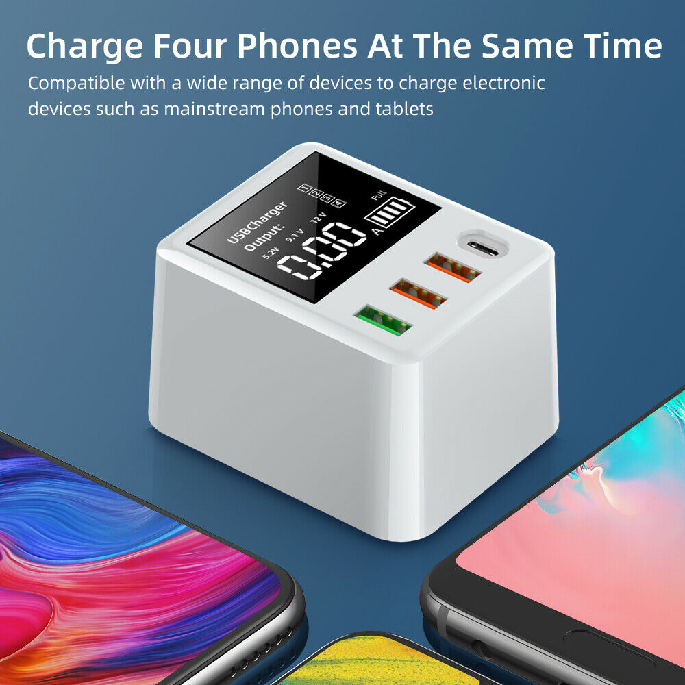 US Plug Fast Charging USB Charger 4 Ports Phone Charger LED Travel Wall Charger
