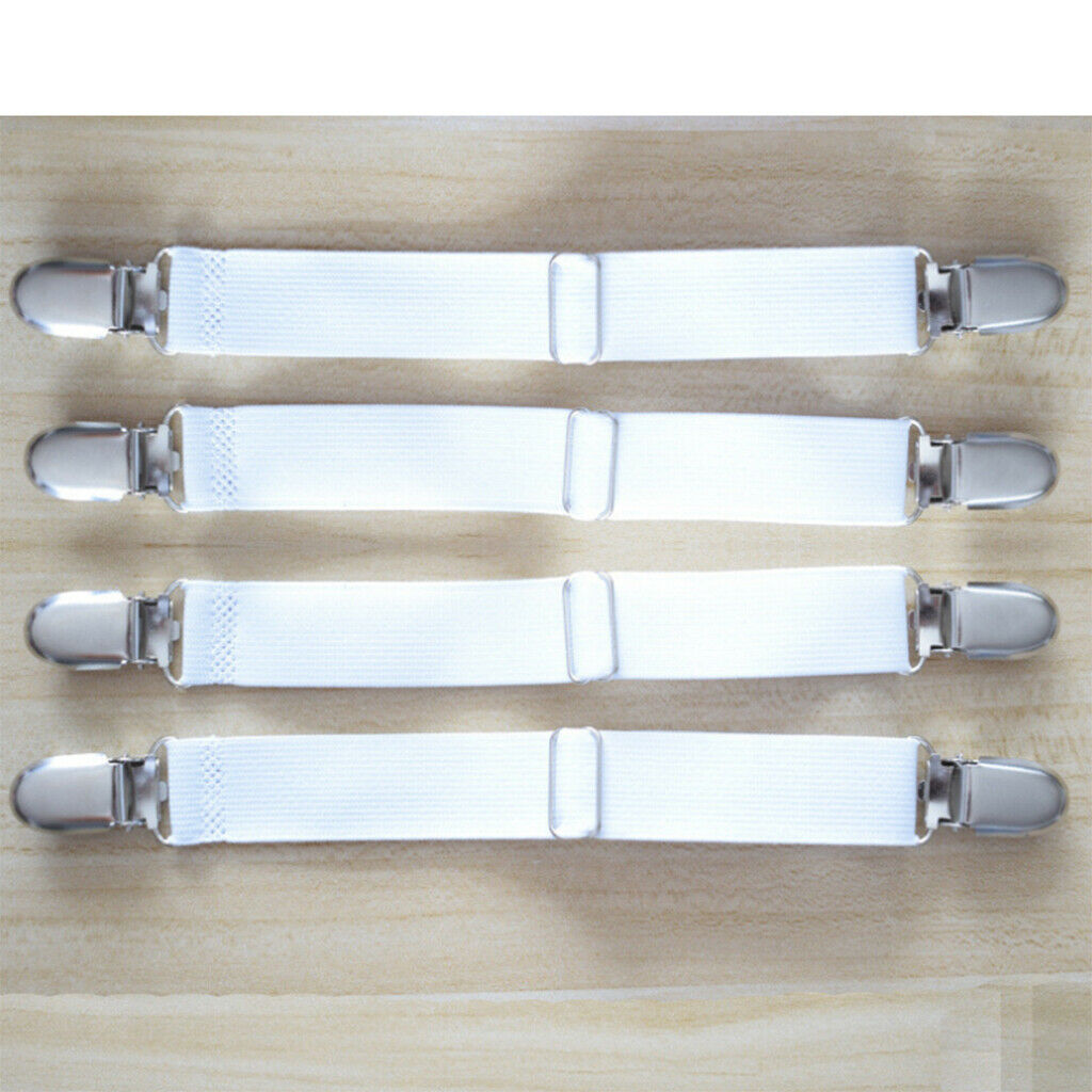 4pcs 2-head White Bed Sheet Grippers Suspenders Garter Fastener Clips Straps
