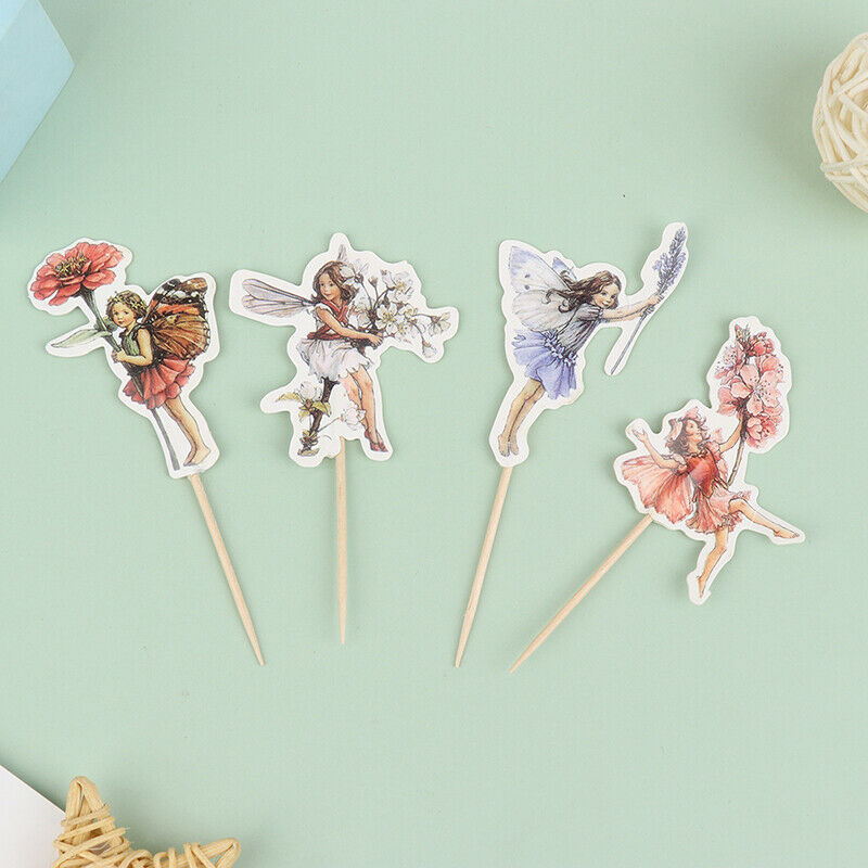 24Pcs Flower Fairy Girls Party Cupcake Cake Toppers Picks Birthday Party Decor