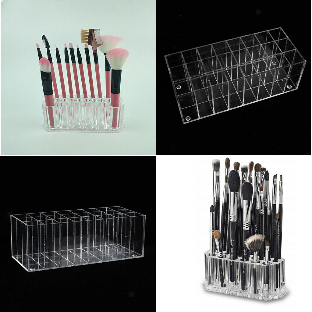 2pcs Makeup Brushes Display Holder Storage Container Multi Grid Acrylic Case