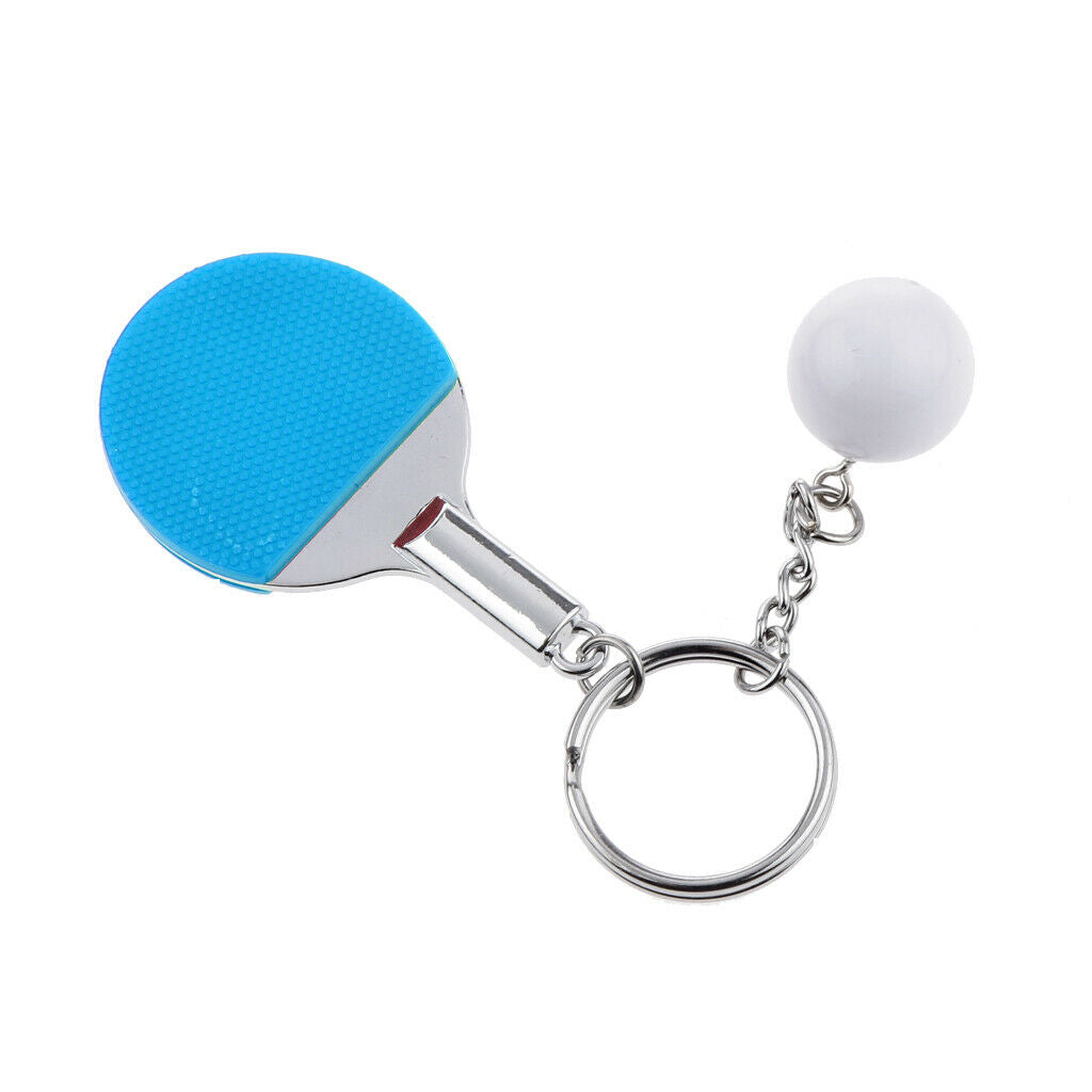 2Pc Couples Key Chain Table Tennis Ping-pong Racket & Ball Shape Red & Blue