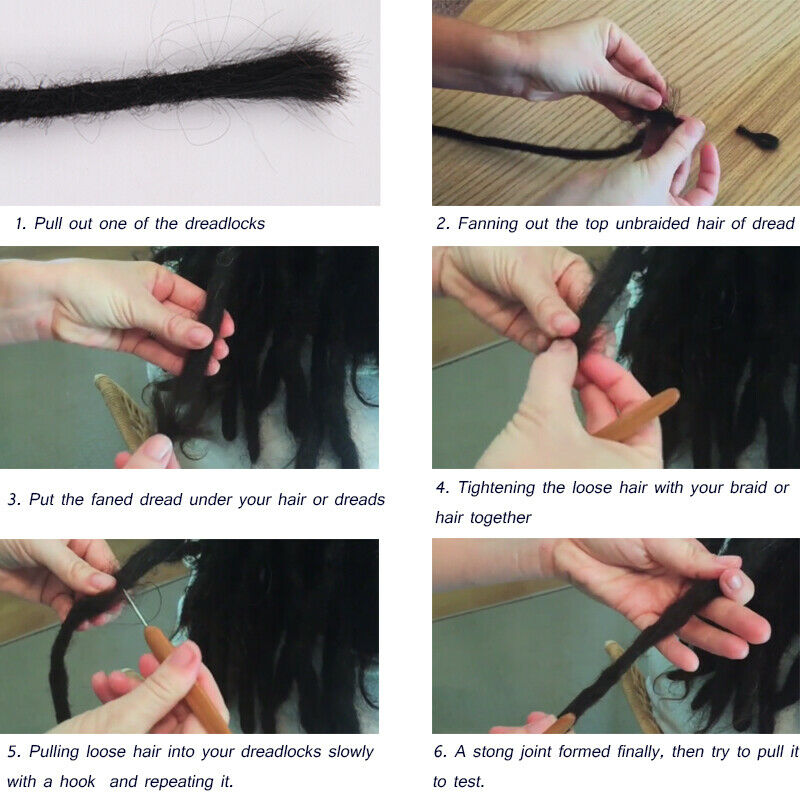 10pcs 20" Human Hair Handmade Dreadlocks Crochet Hair Extensions Punk Dreads Loc