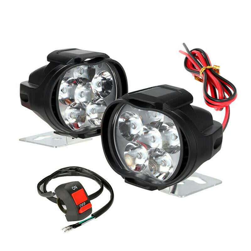 2Pcs 6LED White Motorcycle Headlight Spot Light DRL Driving Fog Lamp WaterpDD