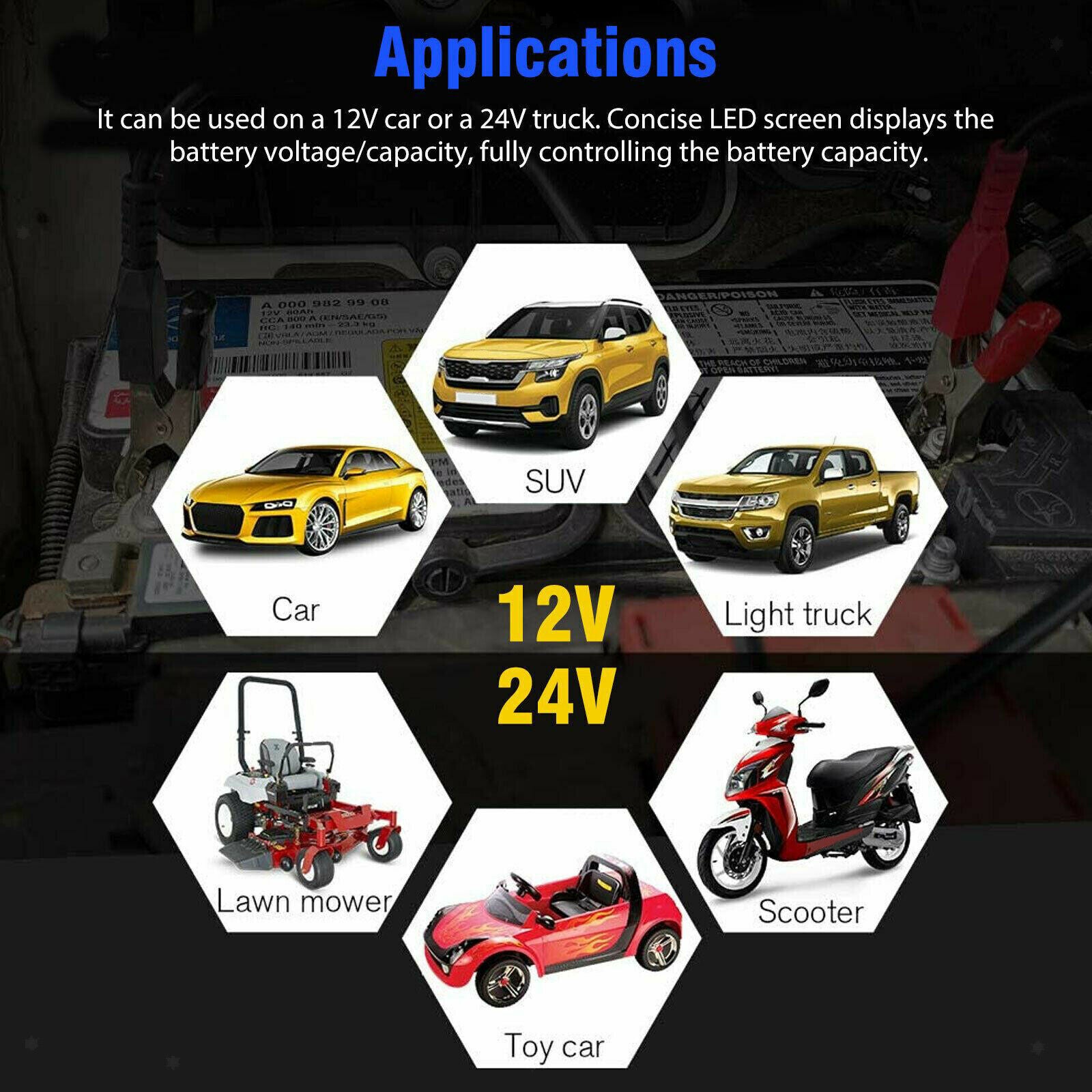 Battery Capacity Indicator, 12V 24V Battery Voltage Percentage  Electric