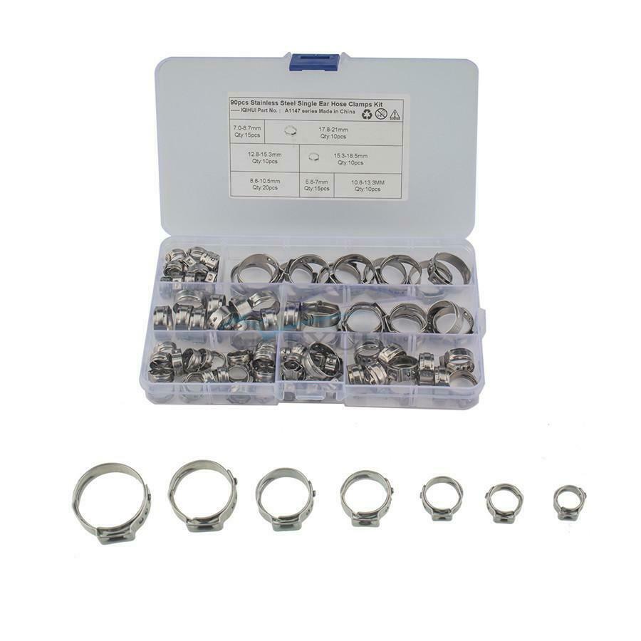 90PCS Stainless Steel Car Single Ear Hydraulic Hose O-clamp Fuel Air Pipe Clamp