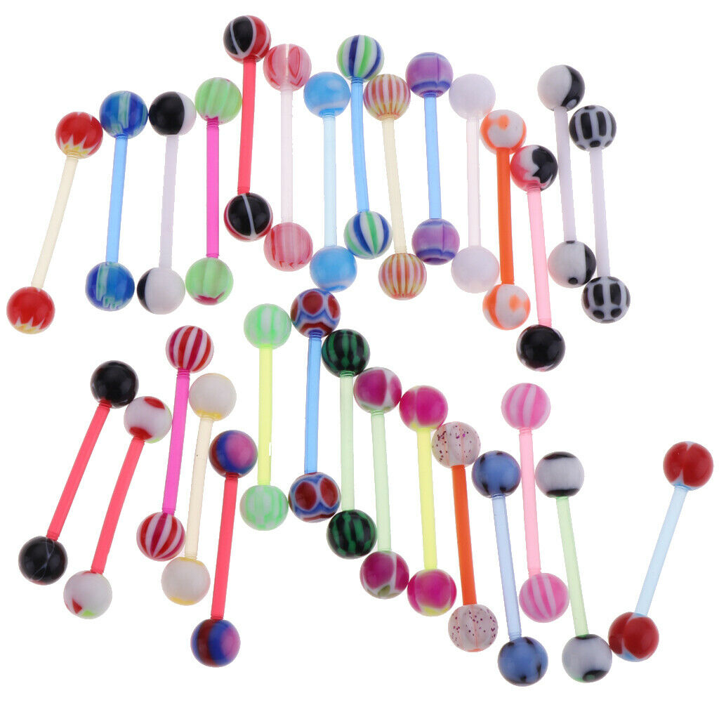 Prettyia 30pcs Sweat Color Bars Lip Nose Eyebrow Nipple Ear Tongue Rings