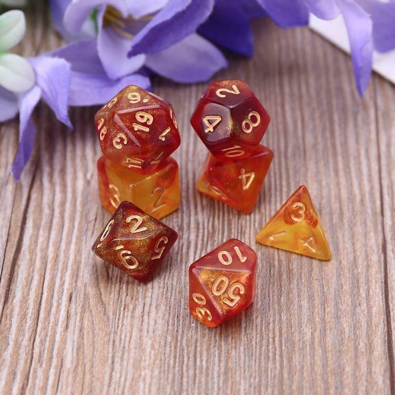 7pcs D20 Polyhedral Dice Glitter Double Colors 20 Sided Dices Table Board Game