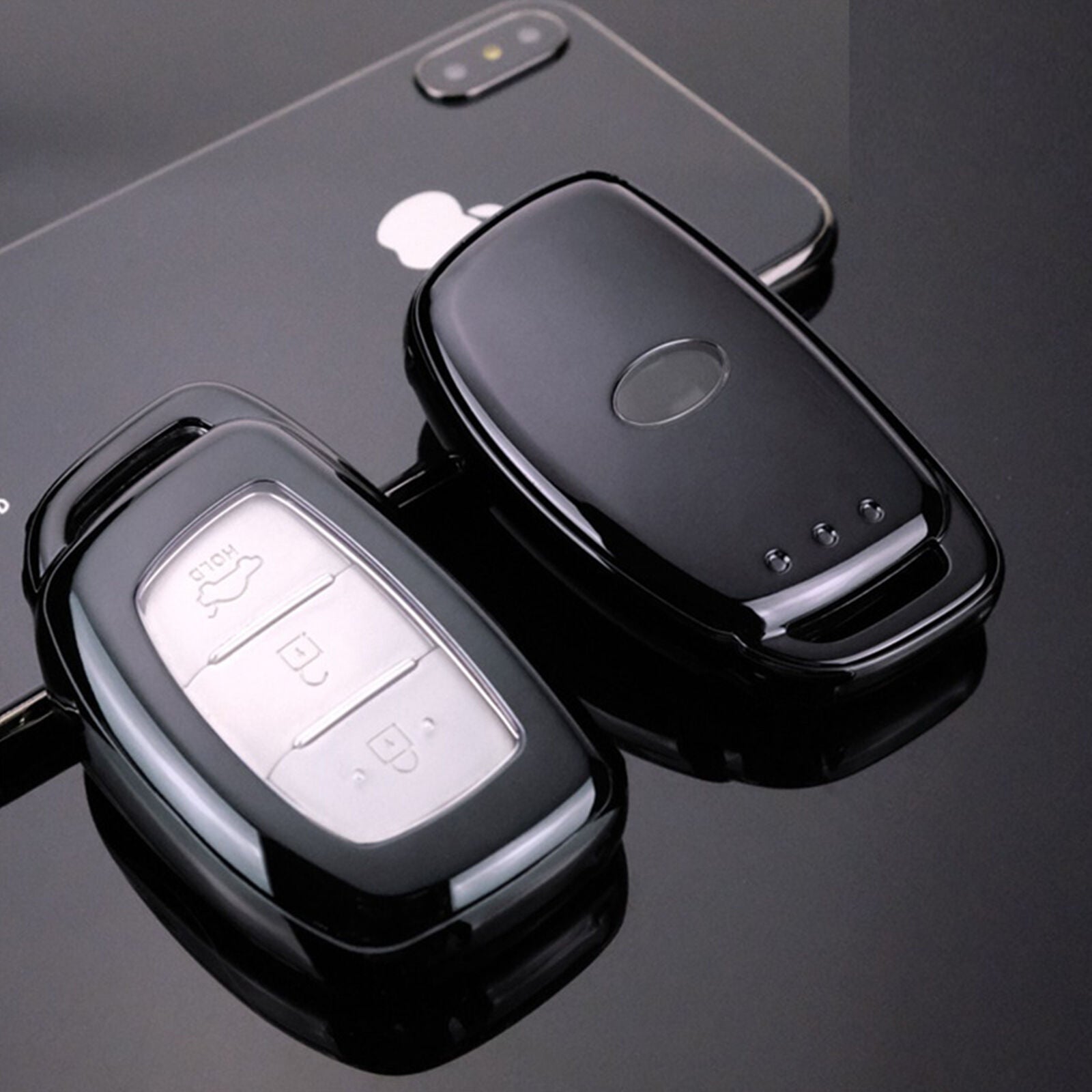 For Hyundai Elantra Sonata Santa Fe Accent Black TPU Smart Key Fob Cover Case