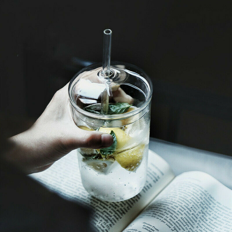 Gift 450Ml Glass Cup with Lid Straw Transparent Mug Milk Coffee Drinking Cup 1Pc