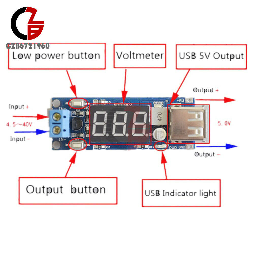 2PCS DC-DC 4.5-40V To 5V 2A USB Charger Step down Converter Voltmeter Module CZ