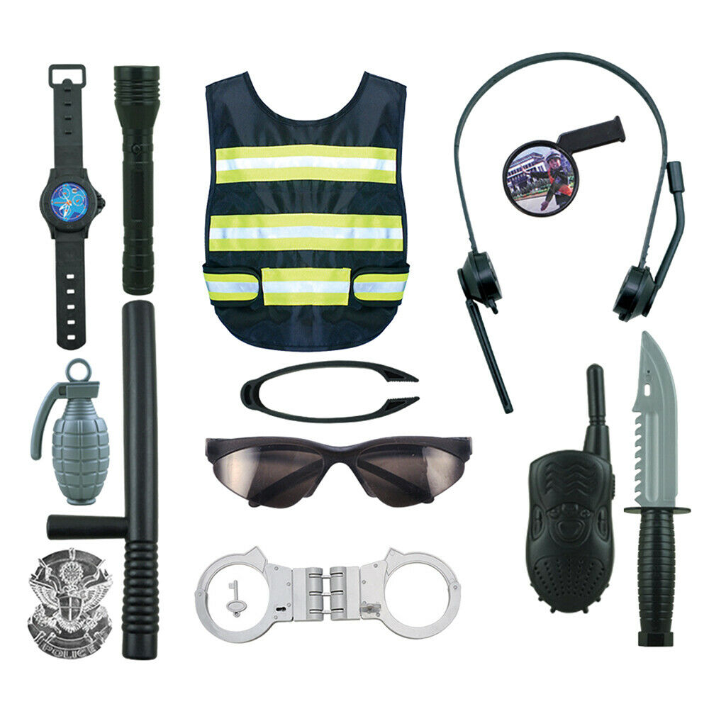 Kids Policemen Officer Vest Grenades Halloween Pretend Play Parts Gifts Set