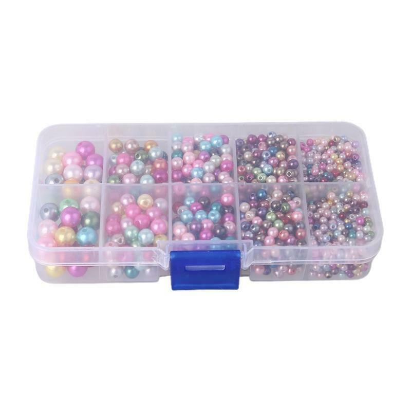 1 Box Craft Making 10 Grid 3/4/5/6/8mm Mix Rainbow Gradient Color, 1700Pcs