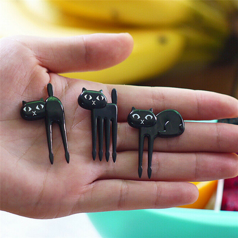 Black Cat Fruit Forks Cute Cartoon Plastic Fork Kitten Bento Decoration La.l8