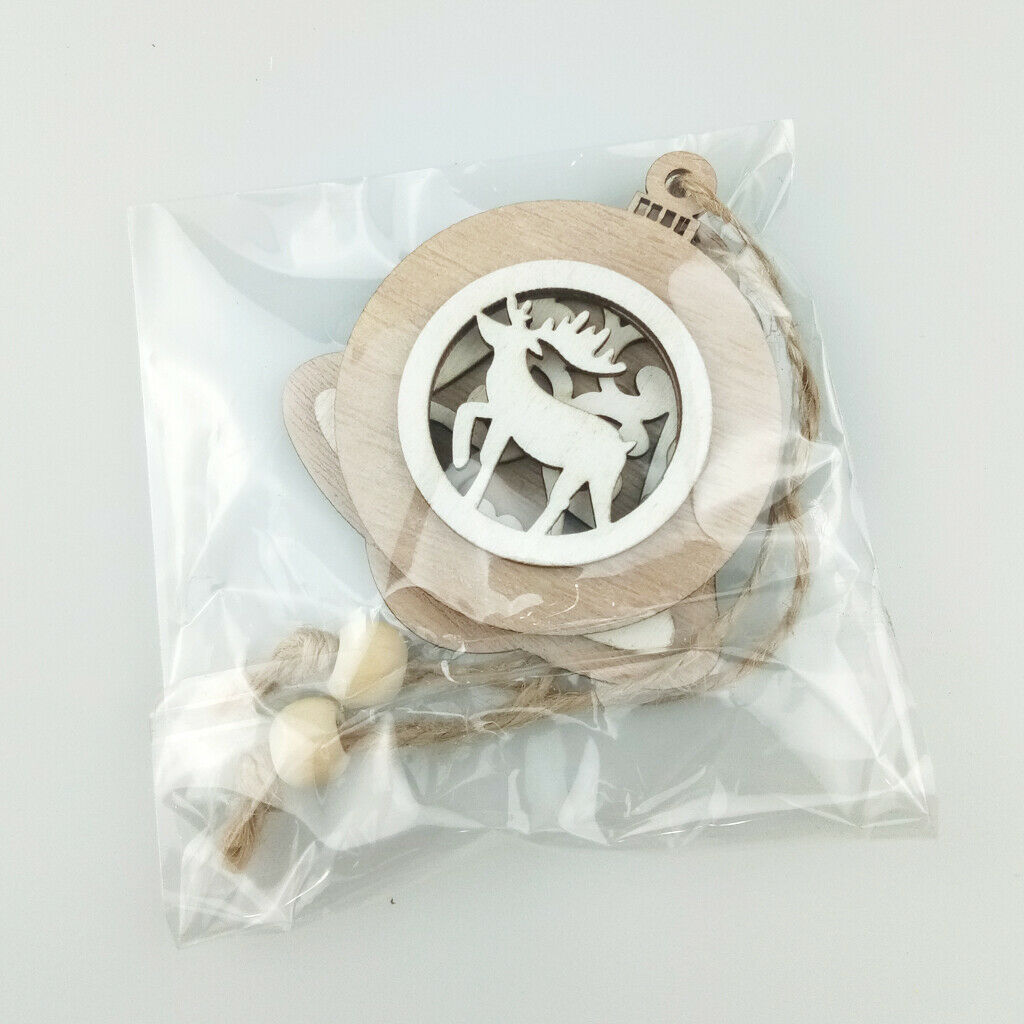 2PCS Christmas Wooden Pendants Ornaments Xmas Tree Crafts Elk+Bell