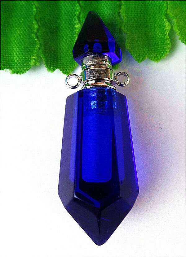 45x13mm Blue Moonlight Handmade Glass Hexagonal Perfume Bottle Pendant HL78591
