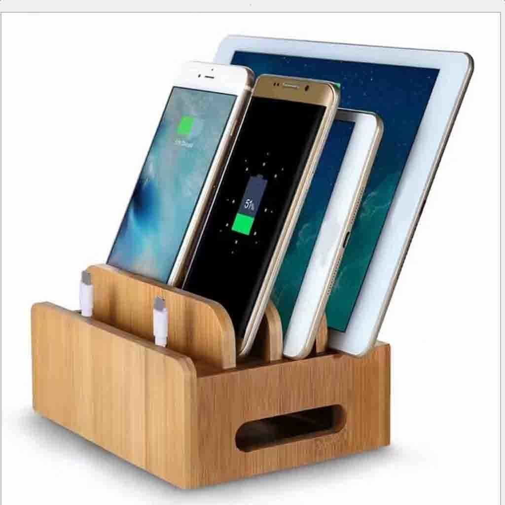 Multi Device Bamboo Charging Station & Organizer for Phone,Laptops,Tablets