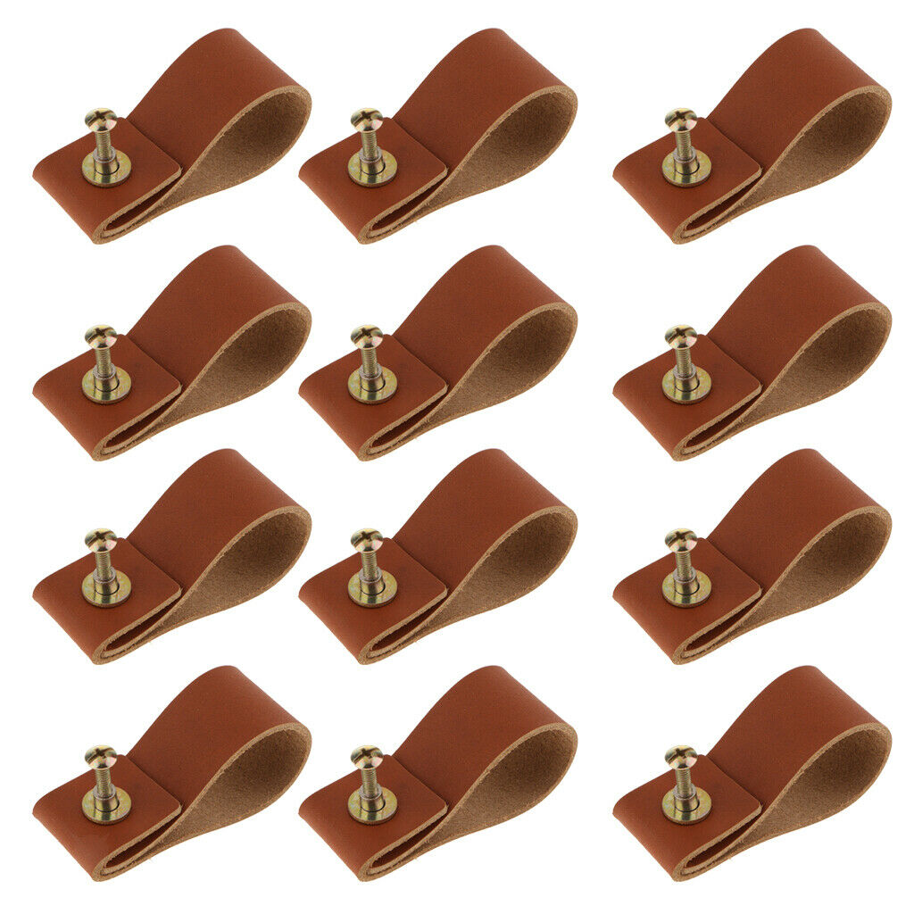 12x Handmade Leather Cabinet Door Handle Pulls Knob Drawer Kitchen Pull Knob