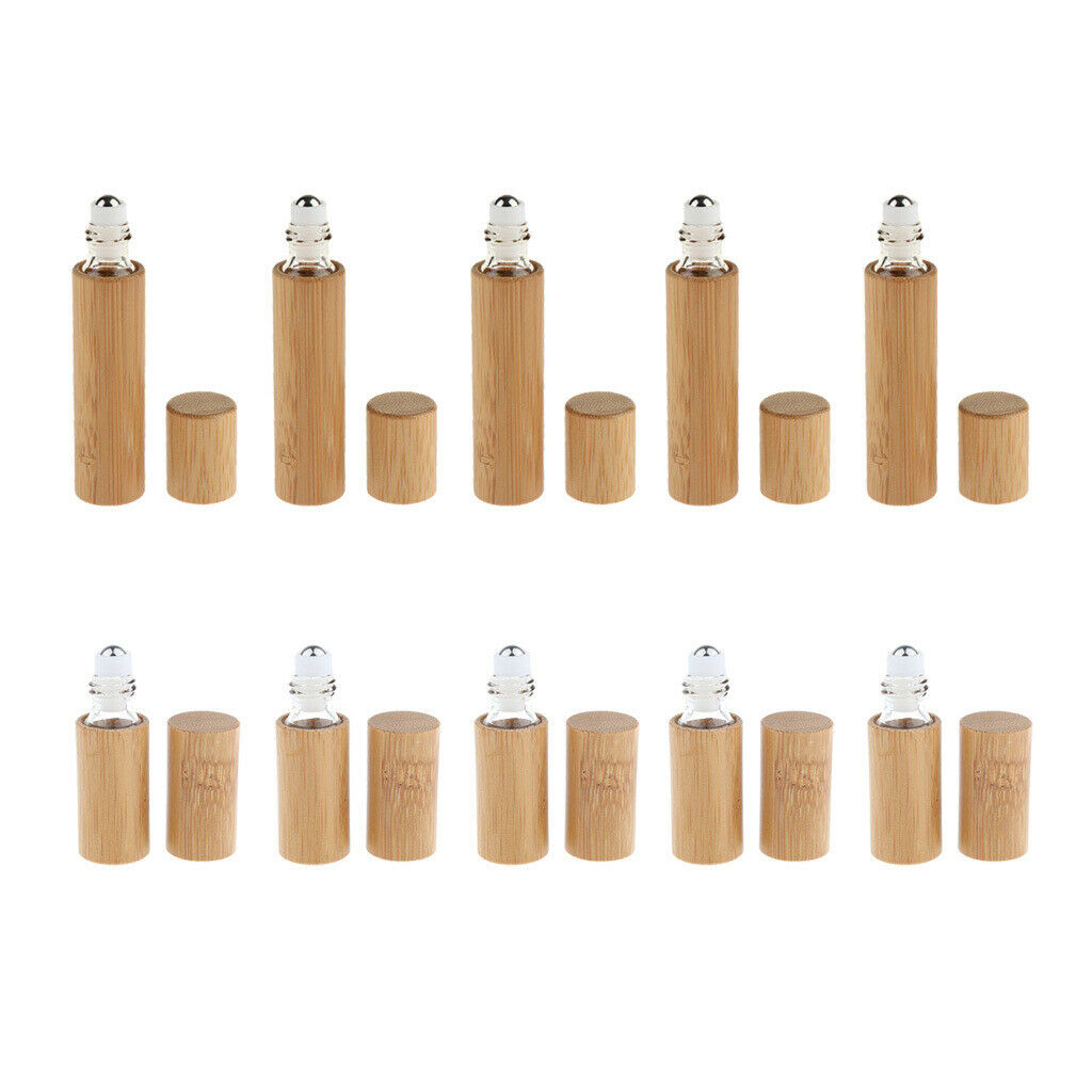 10Set Natural Bamboo Refillable Empty Essential Oil Roller Bottles 5ml/10ml