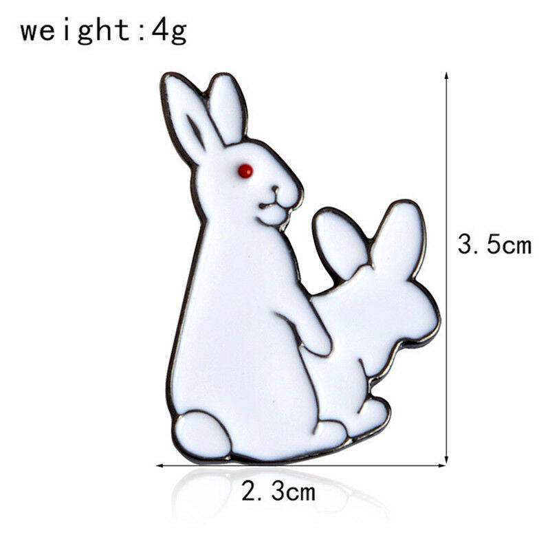 Cartoon Cute Two White Rabbits Evil Brooch Pins Jeans Clothes Jewelry Women S Qx
