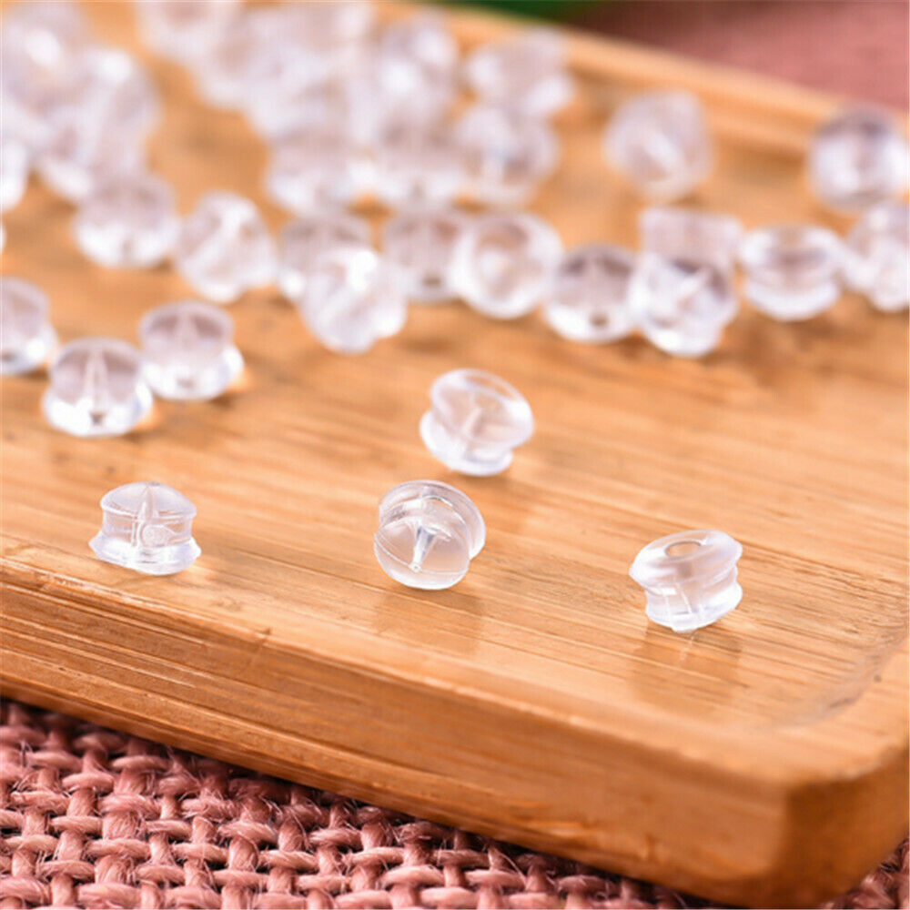 100-pack Transparent Earring Backs Silicone Hamburger Shaped Safety Back Nuts
