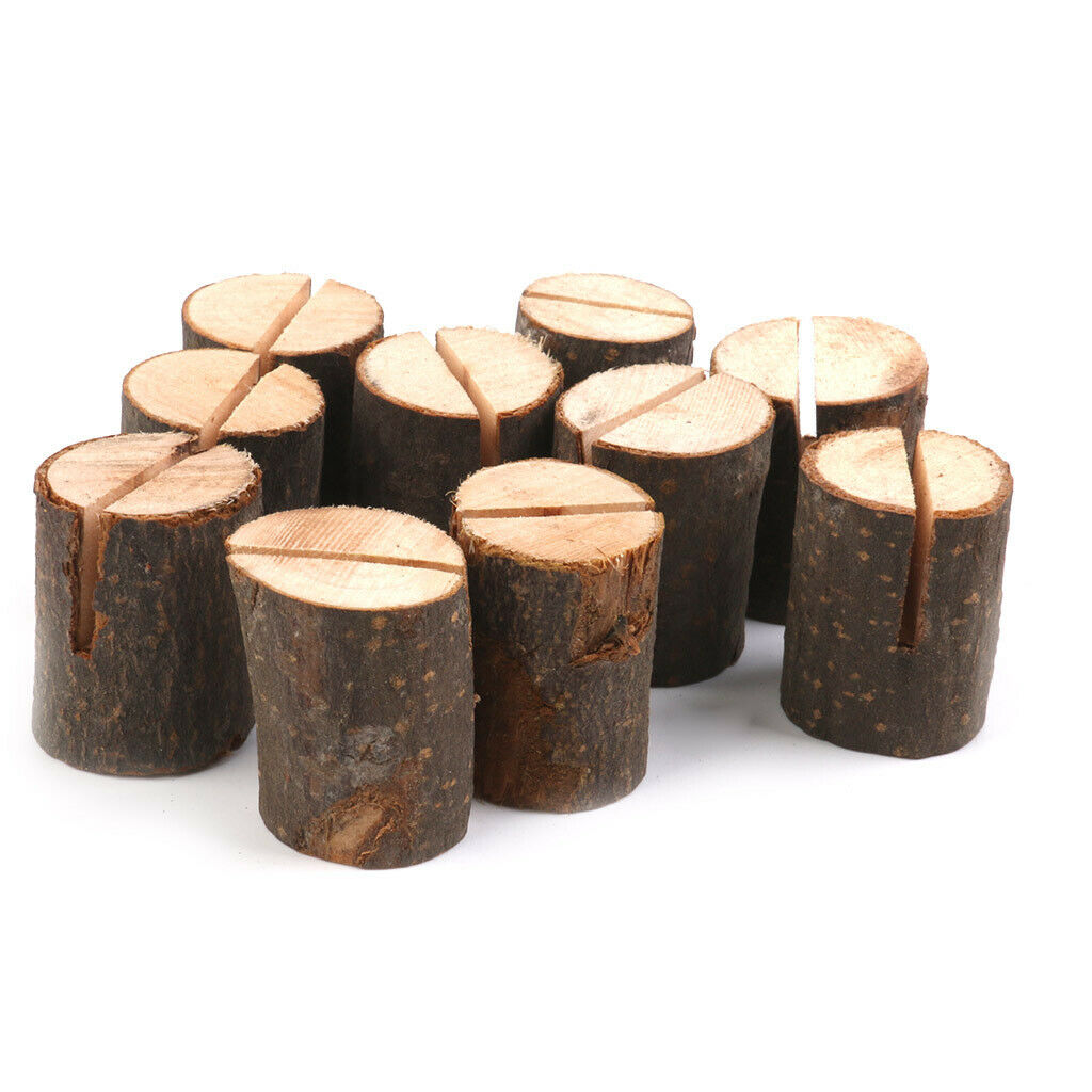 16PCS Wooden Base Place Card Holders, Rustic Iron Wire Picture Picks Clip Holder