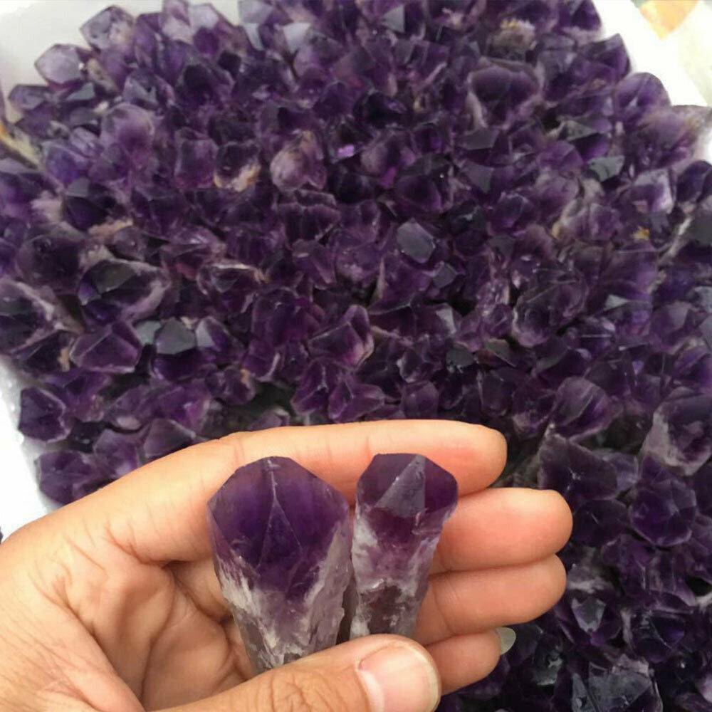 Natural Amethyst Quartz Cluster Crystal Wand Point Healing Specimen Reiki Stone/