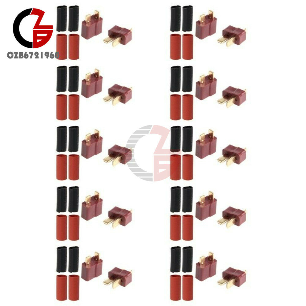 20Pcs Ultra T-Plug Connectors Deans Style +20*Shrink Tubing for RC LiPo Battery