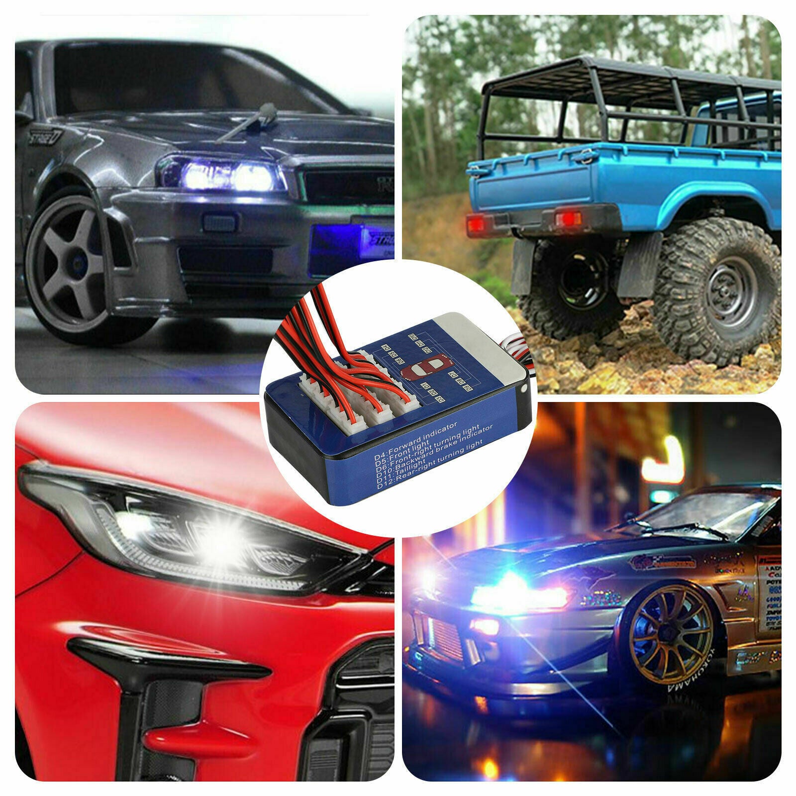 12 LED Lighting Kit Steering Brake Simulation Flash Light for 1/10 Tamiya HSP