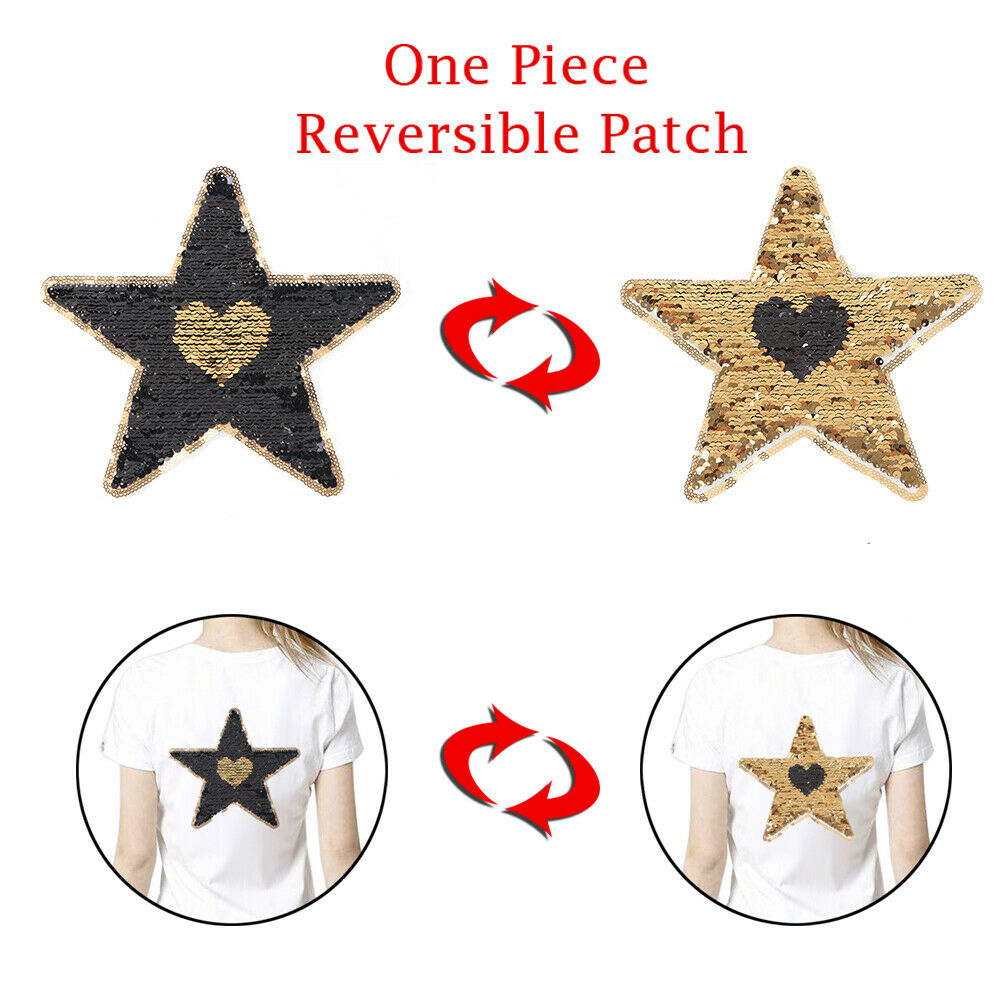 1x Star Shape Reversible Sequins Sew On Patch for Clothes Bag Applique DIY Craft