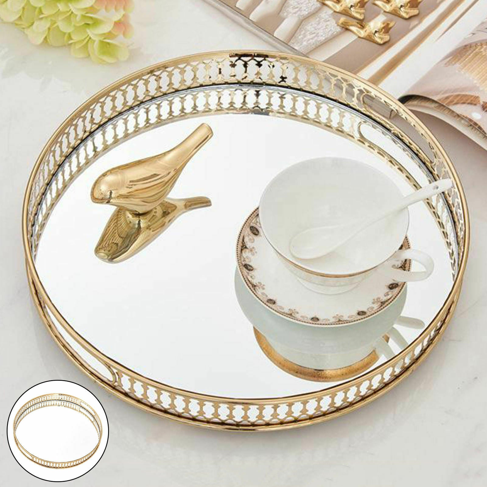 Mirrored Crystal Tray Organizer Jewelry Trinket Storage Plate Home Decor