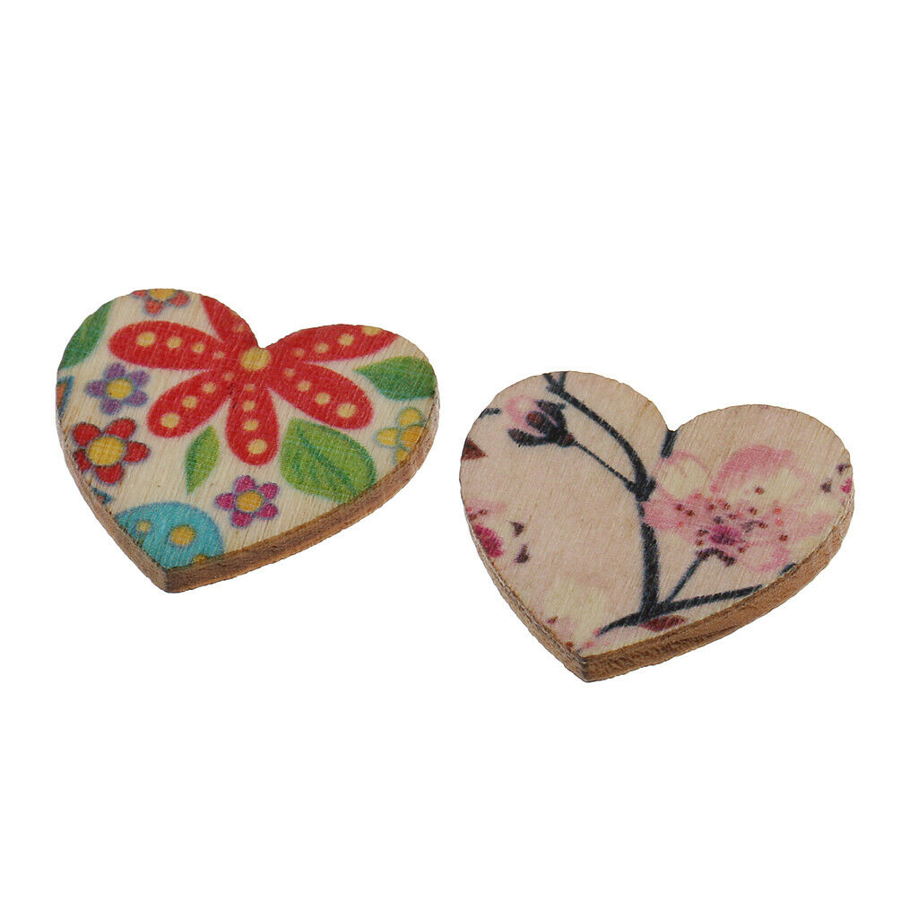100 Pieces Multicolor Printed Heart Shape Wooden Pieces Wedding Favors