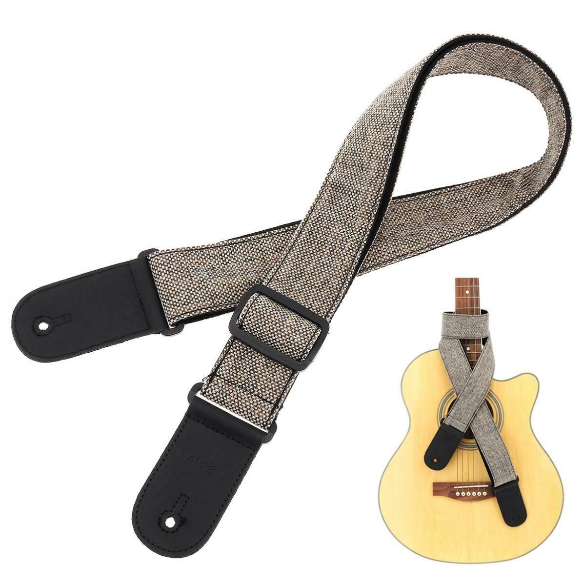Guitar Strap PU Leather Head Cotton&Linen Double Fabric with Plectrum Pocket