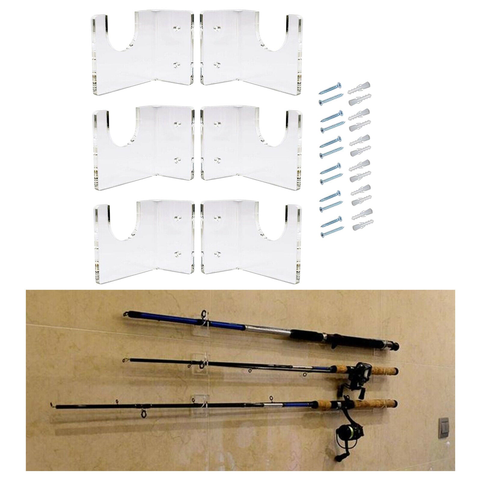 3 Sets Fishing Rod Holder Horizontal Wall Rack Display for Boat Garage Cabin