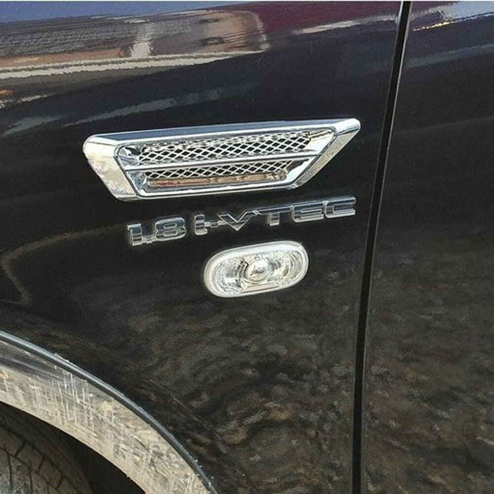 2pcs Universal Chrome Car Auto SUV Air Flow Fender Side Vent Decor Stickers DIY