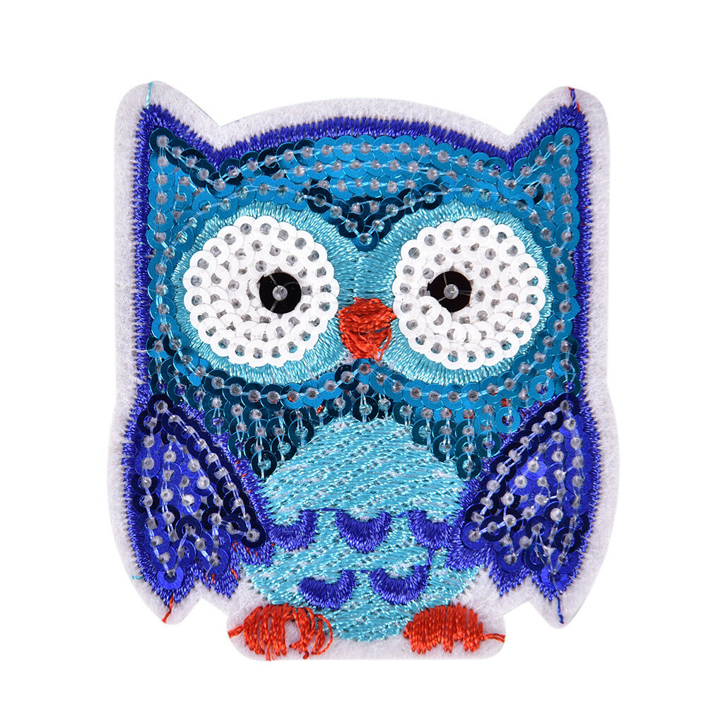 Owl Sequins Iron On Patches Sew-on Embroidered Patch Motif AppliqueBDor.Cl.l8