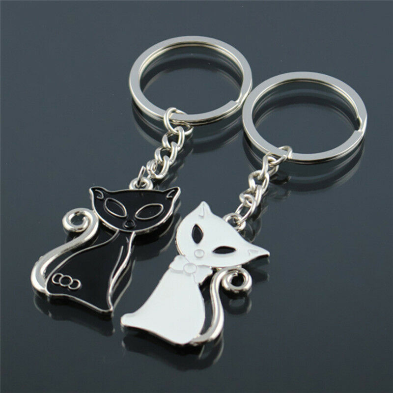 1 Pair Couple Cute Cat Keychain for Lovers Alloy Fashion Jewelry Ring For .l8