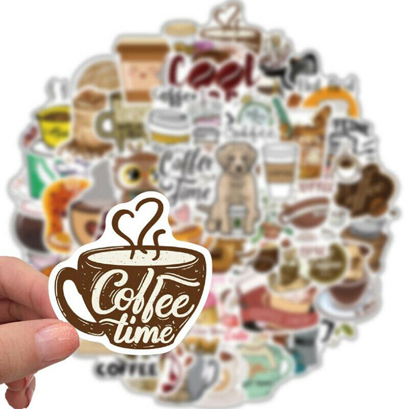50Pc Cartoon Coffee Graffiti Stickers For Notebook Luggage Guitar PVC Sti.l8