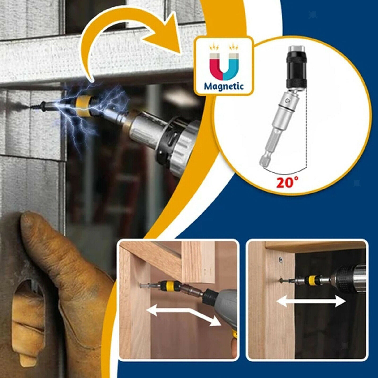 Flexible Magnetic Screw Drill Tip 20° Pivot Mode Drill Bit Holder Extender