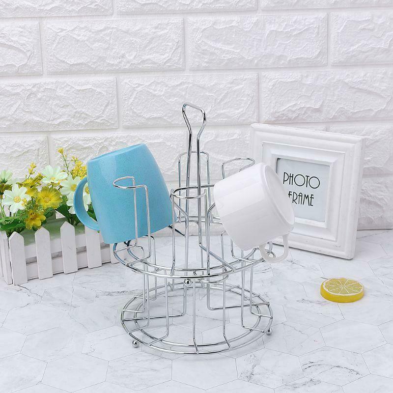 Stylish Mug Tree Iron Holder Coffee Cups Drain Organizer 6 Racks Stand Bottle