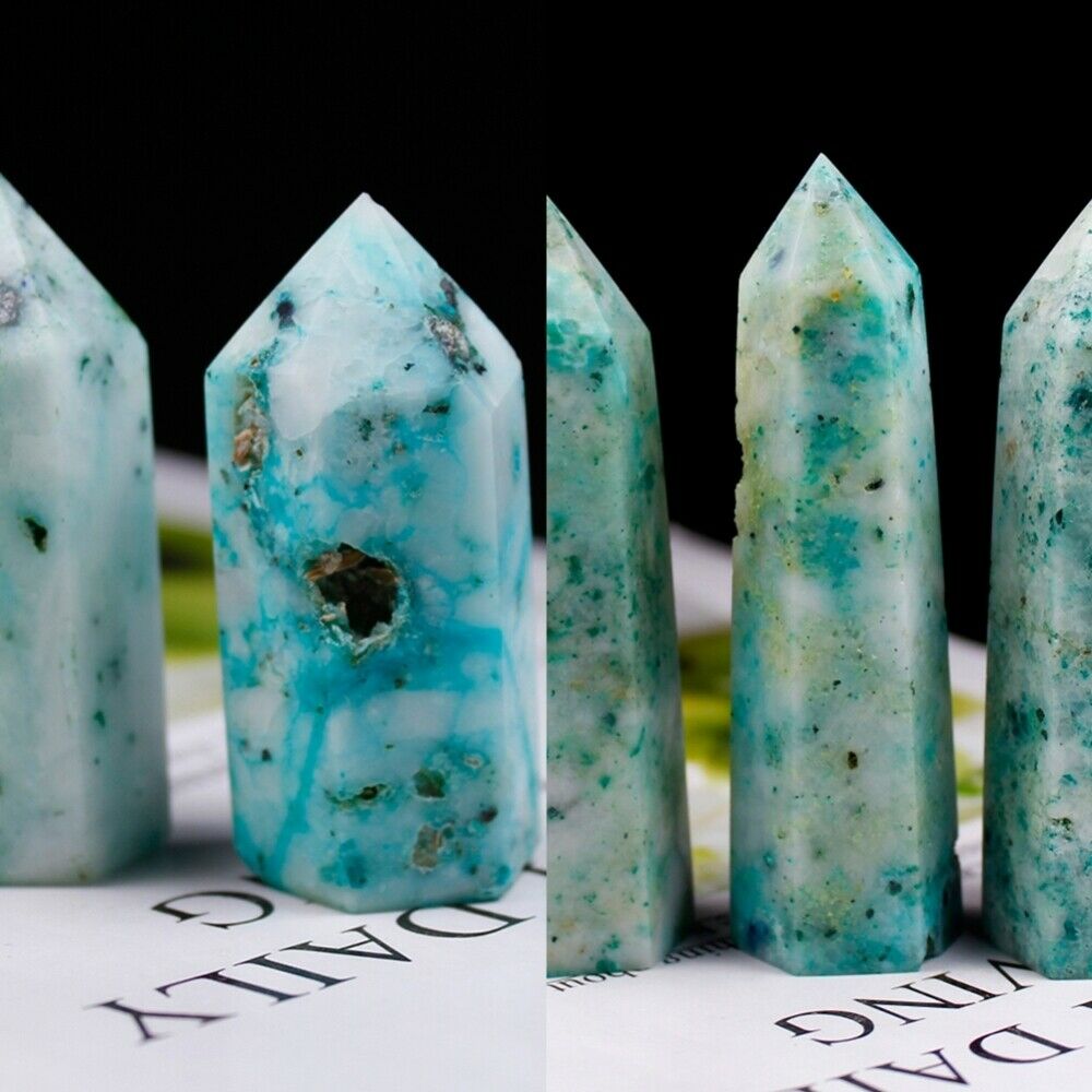1X Natural Green Crystal Tower Point Reiki Healing Obelisk Hexagonal Wand Luckly