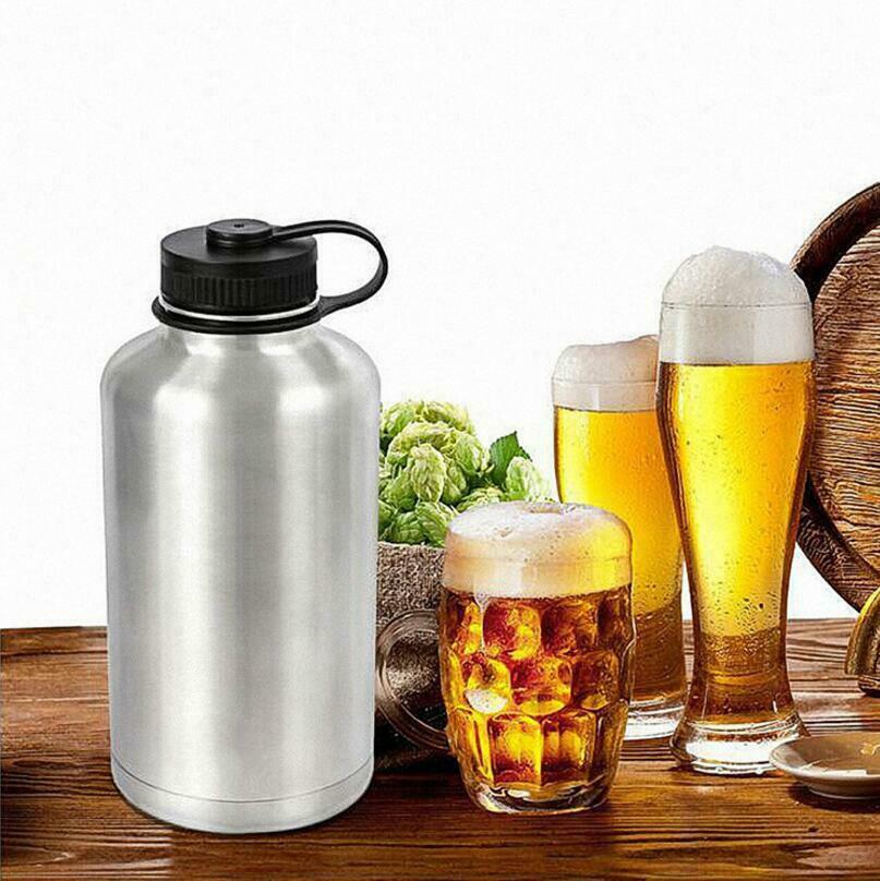 64oz 1.8L Beer Water Bottle Outdoor Double Wall Vacuum Stainless Steel Insulated