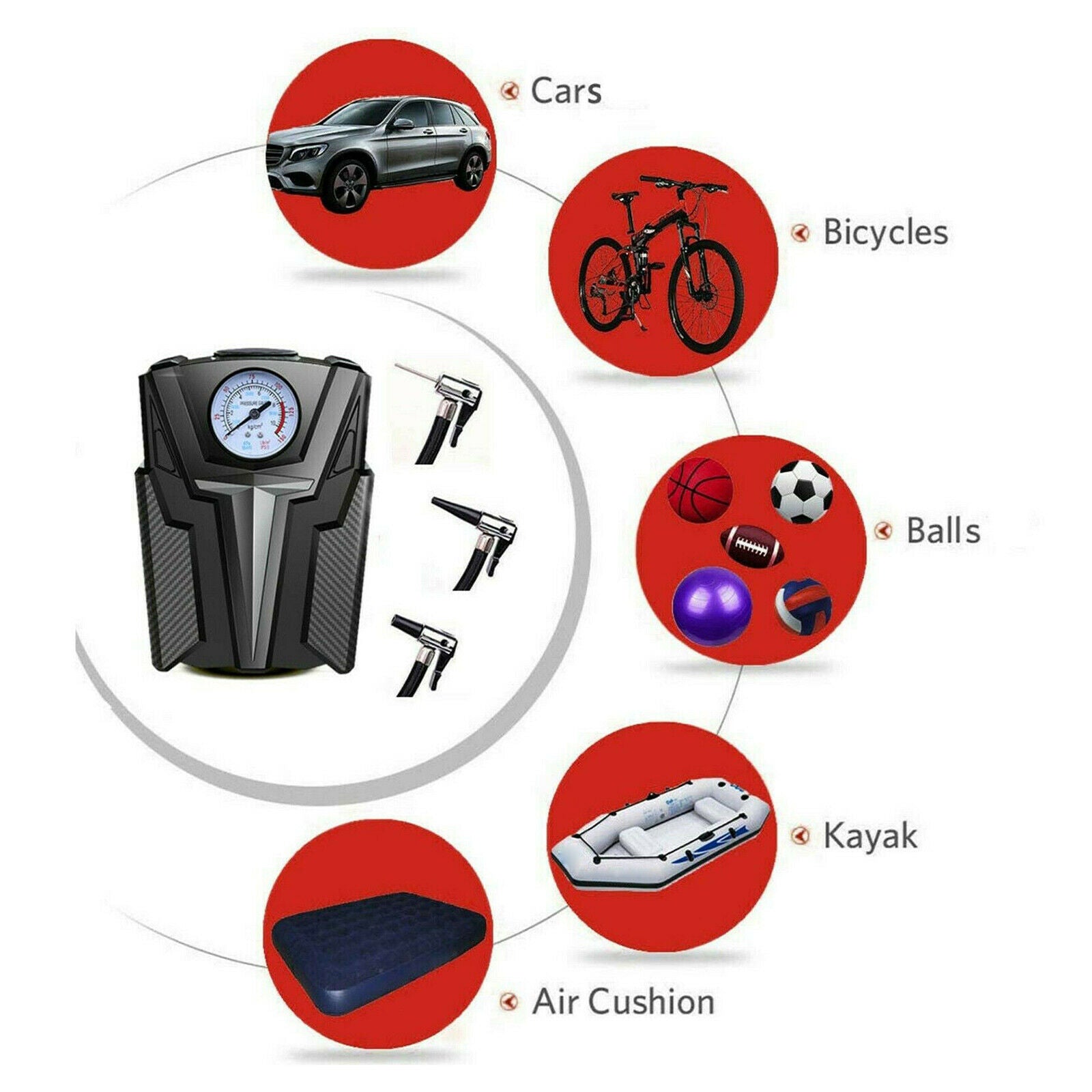 Car Tyre Air Inflator Auto Tire Pump DC12V for Balls Motorbike Air Cushion